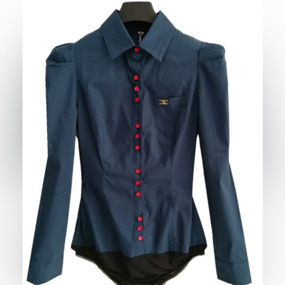 Unique KOJA Dressy Button Down Navy Blouse~Suit XL (See Size Chart) - Picture 3 of 12